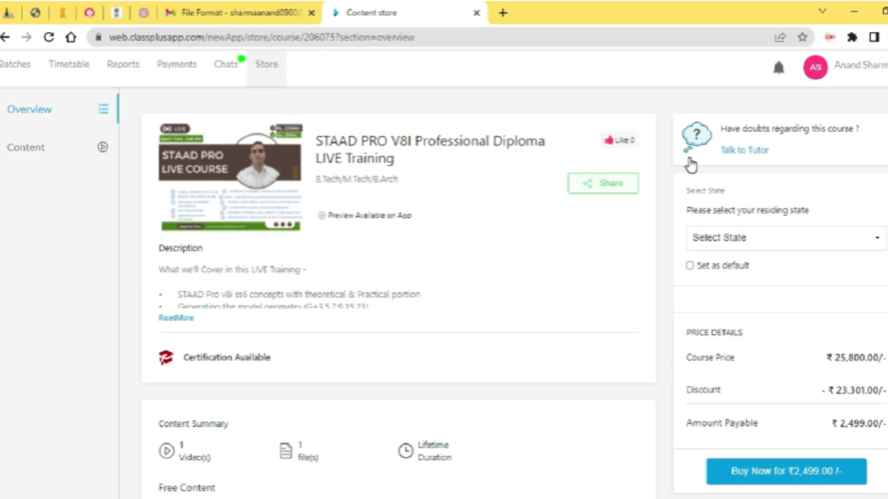 STAAD Pro V8I Professional Course Syllabus